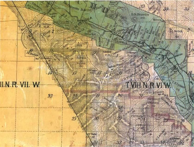 1876 Map of Napa County showing the Bale Grant, Rancho Carne Humana