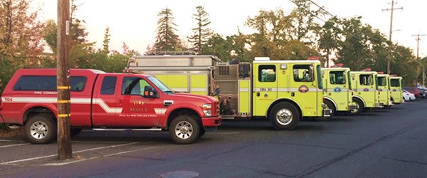 Photo of St. Helena firetrucks at Cindy's Kitchen restaurant